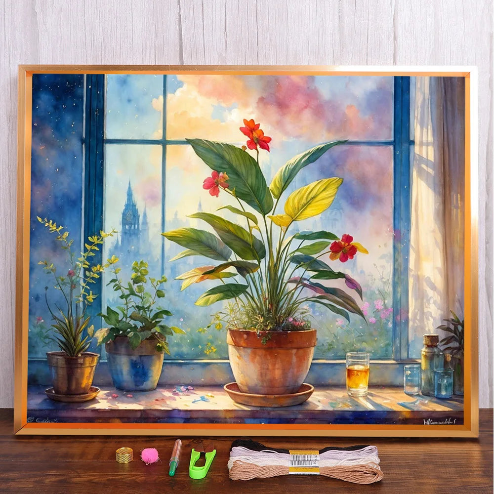 Flores-Kit completo de punto de cruz preimpreso