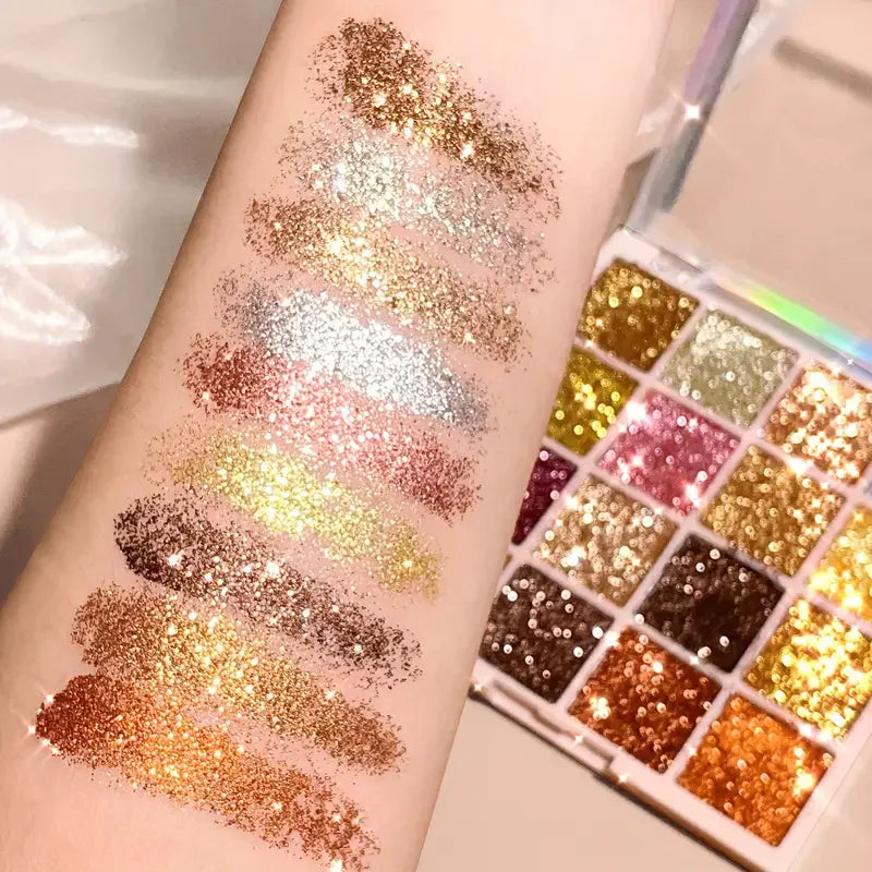 Paleta de sombra de ojos con purpurina de 16 colores, brillo multicolor, acabado de lentejuelas brillantes, maquillaje facial corporal, maquillaje para fiesta y escenario