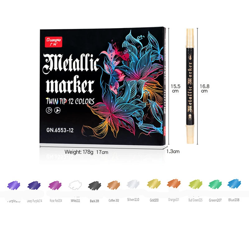 Rotuladores metálicos de pincel, para manualidades de Manga, 12/24/36 colores
