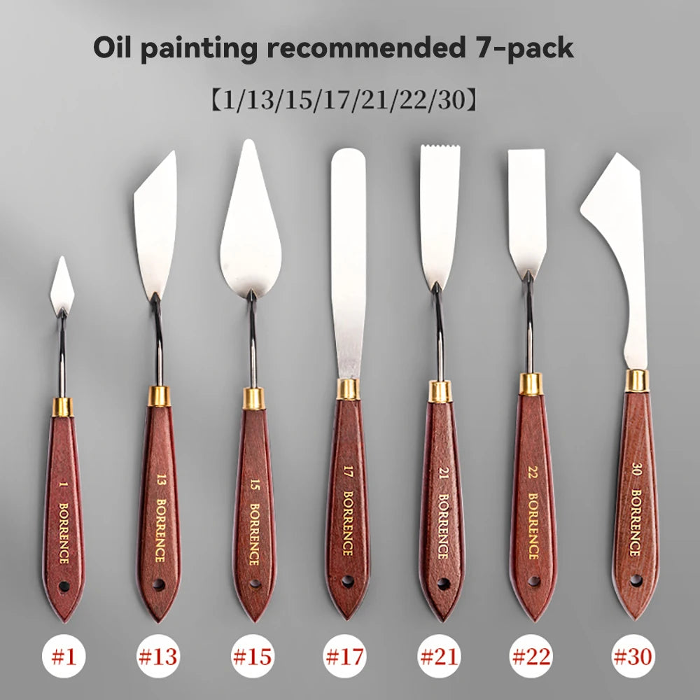 3/5/7 unids/set paleta cuchillo y espátula de acero inoxidable para pintura al óleo, mango de madera