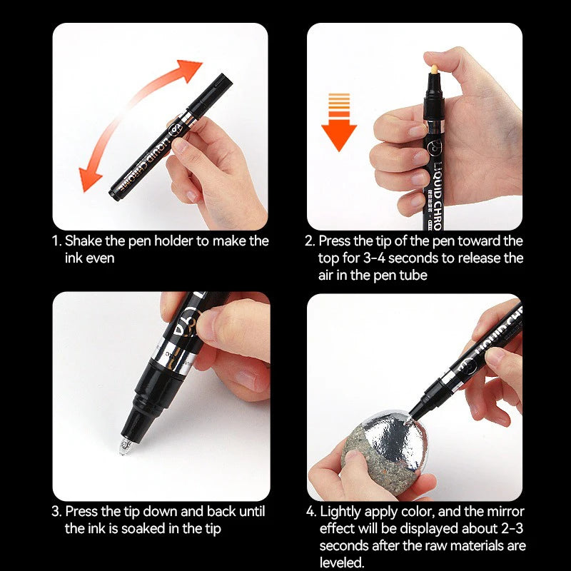 Bolígrafos de pintura espejo, tinta plateada, dorada y otros, punta de escritura de 1/2mm para modelo de Metal, madera, plástico y piedra, 1/6 Uds.