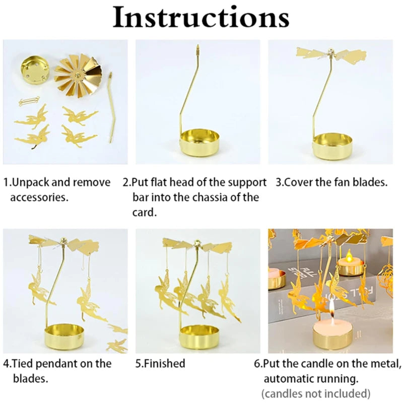 Porta velas giratorio de metal para decoración de Navidad