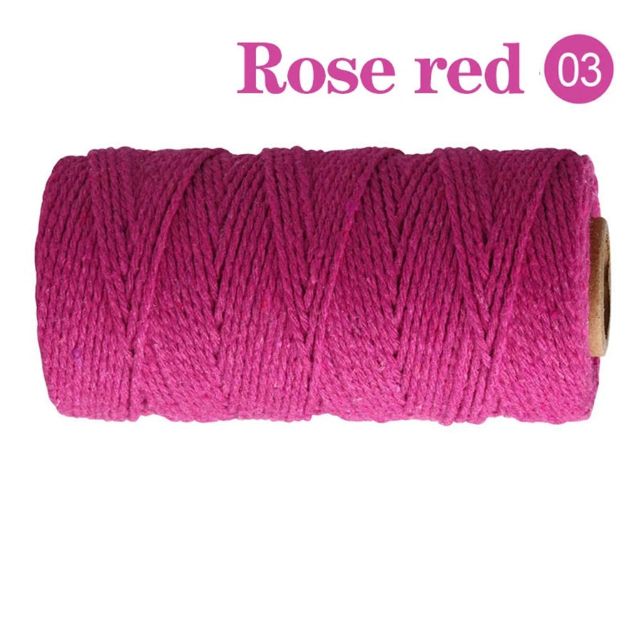 Cuerda de Algodón Puro para Macramé, de 2mm y 100M, 20 Colores