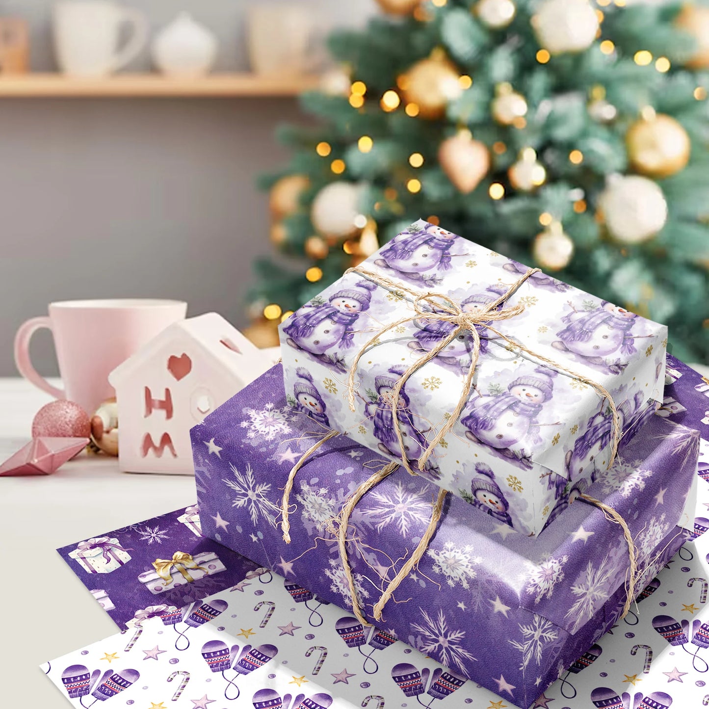 Papel  púrpura, papel de regalo de alta calidad, regalo Navidad, 12 pliegos