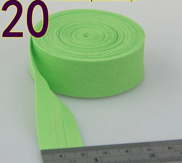 Sesgo, cinta al bies 100% de algodón, 20mm de ancho, 3/4 ",  con pliegue planchado, 5 mts