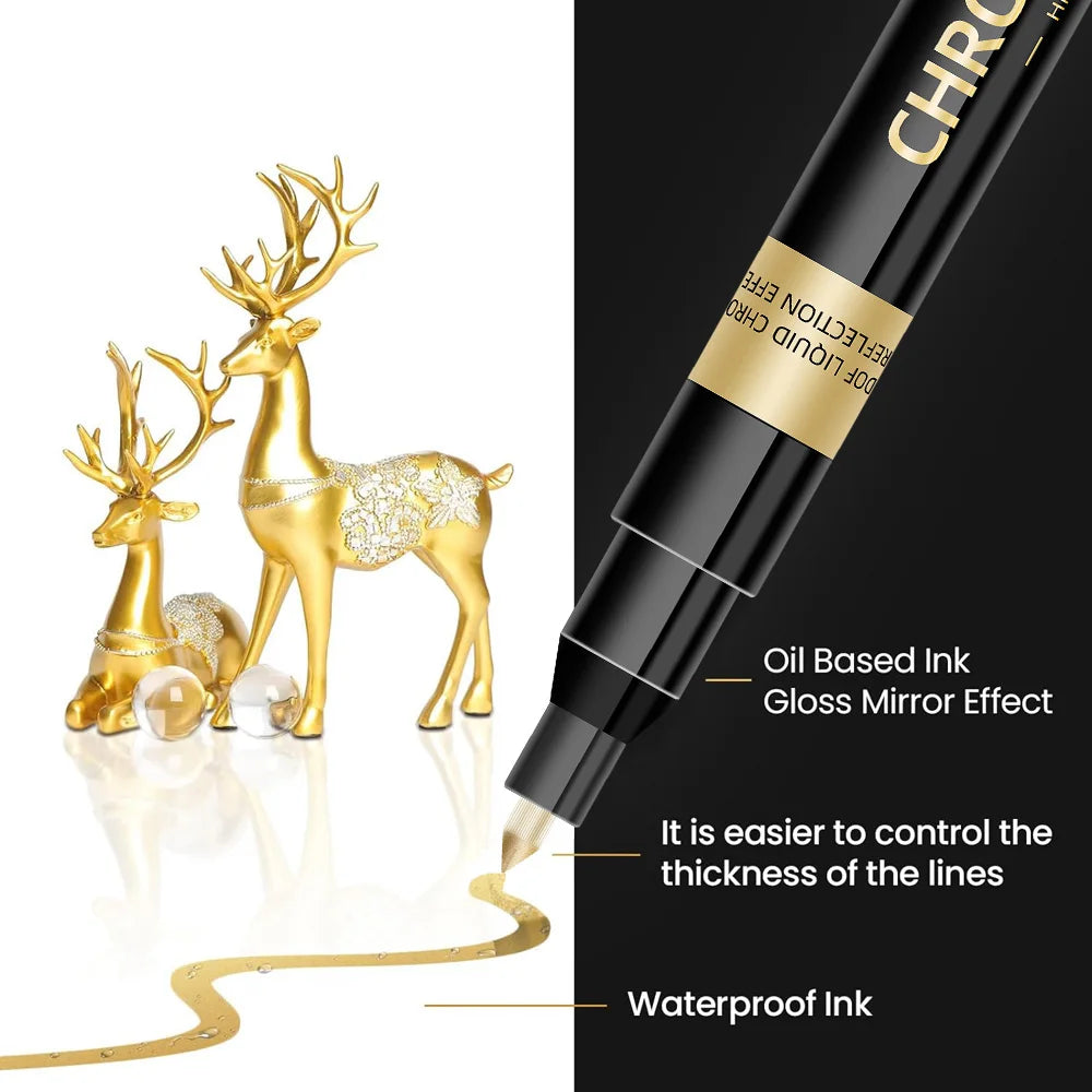 Rotulador de espejo cromado de 0,7mm, 1mm, 2mm, bolígrafo de pintura reflectante , marcador permanente de cobre dorado y plateado, 1 ud.