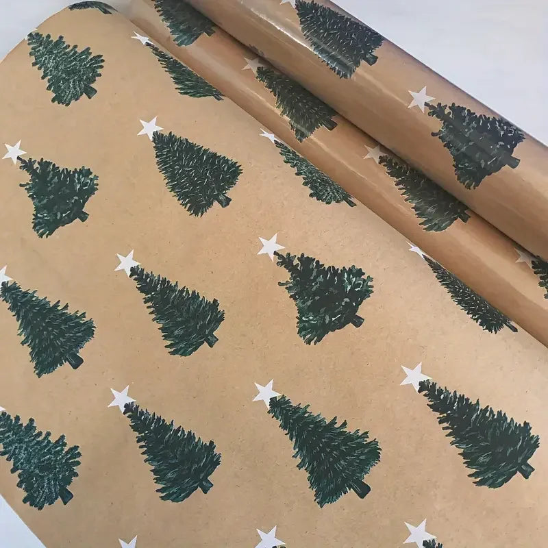 Papel de regalo navideño verde festivo con estampado de árbol, 17 x 118,1 pulgadas,  (43,18 x 299.974 cm)