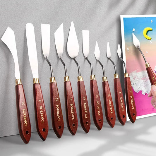 3/5/7 unids/set paleta cuchillo y espátula de acero inoxidable para pintura al óleo, mango de madera