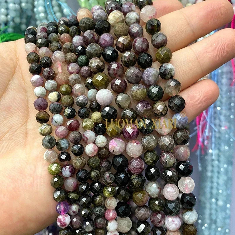 Piedra Natural redonda facetada AAA, mostacillas espaciadoras sueltas para fabricación de joyería