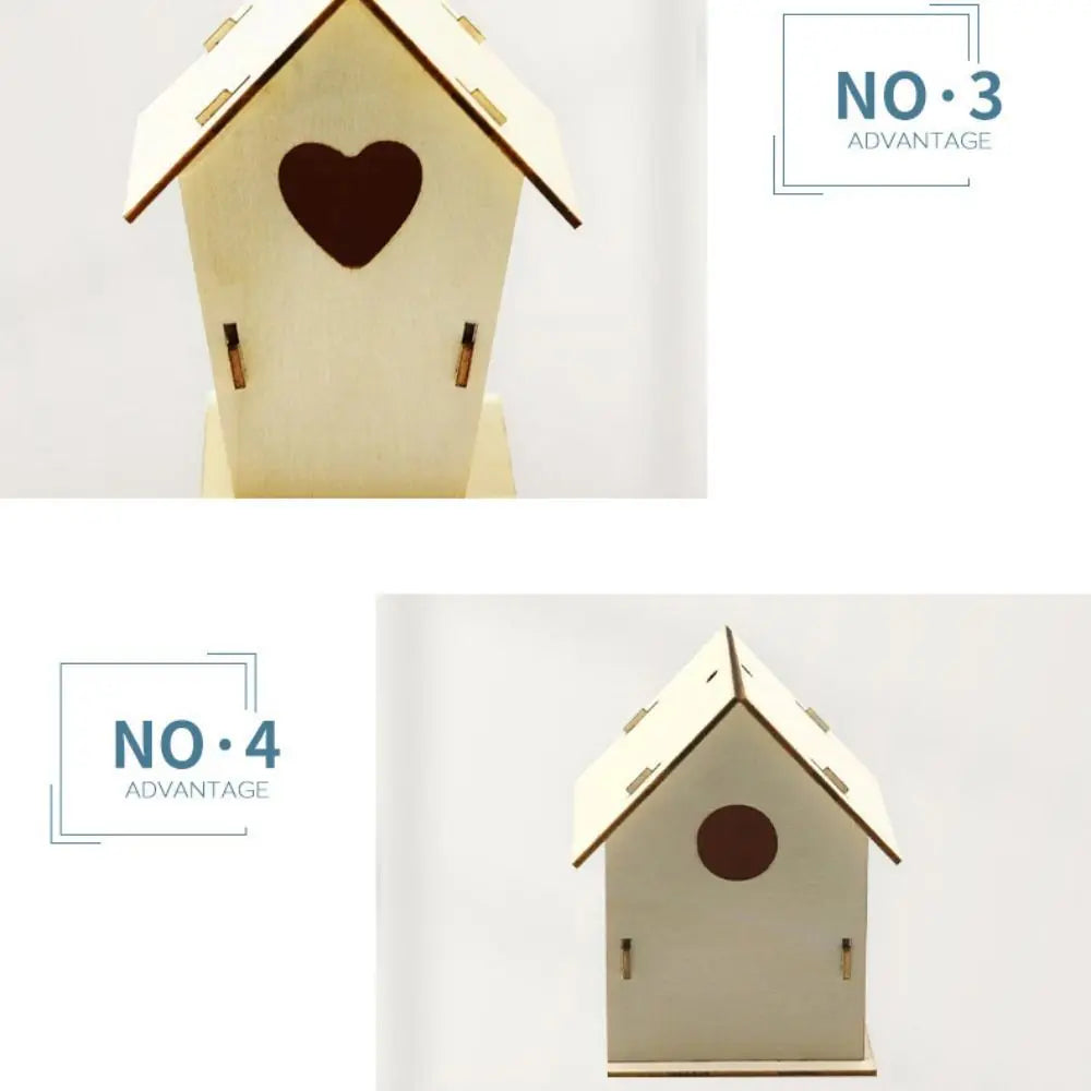 Casa de pájaro de madera para manualidades para el hogar, comedero colgante, 3 uds.