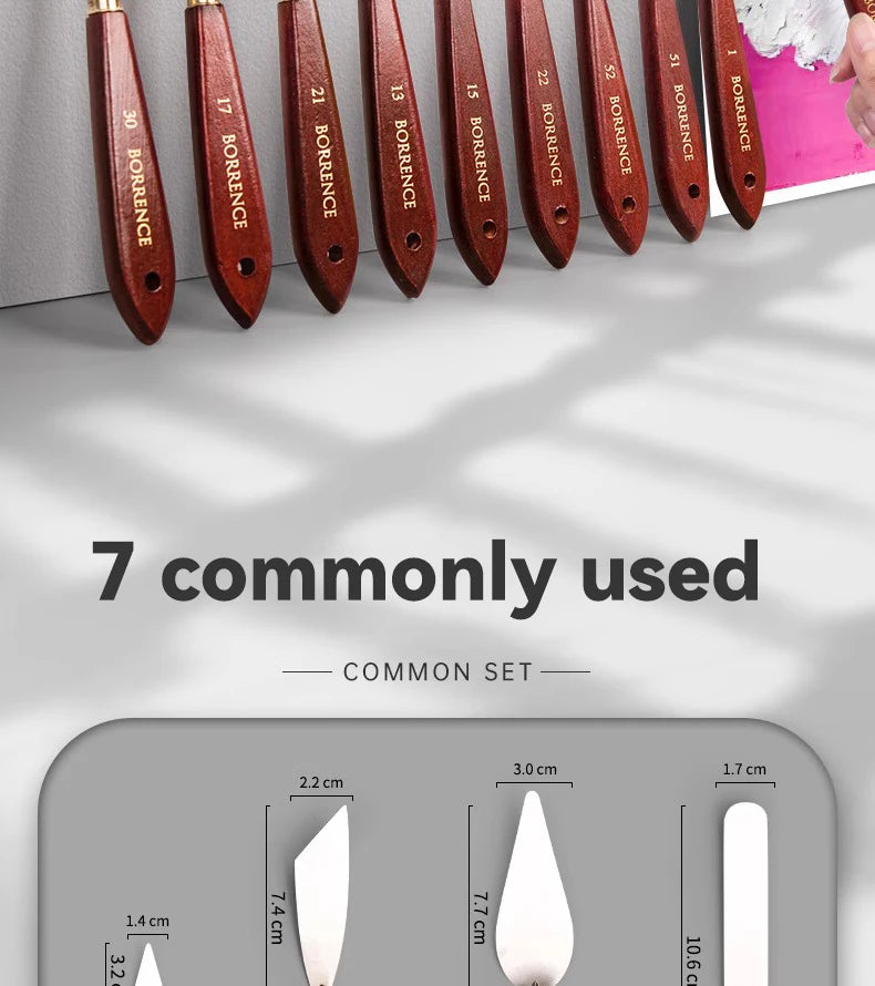3/5/7 unids/set paleta cuchillo y espátula de acero inoxidable para pintura al óleo, mango de madera