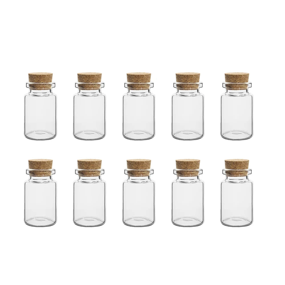 10 Uds 5/7/8/10/12/15/20ml Mini botellas de vidrio con tapones de corcho
