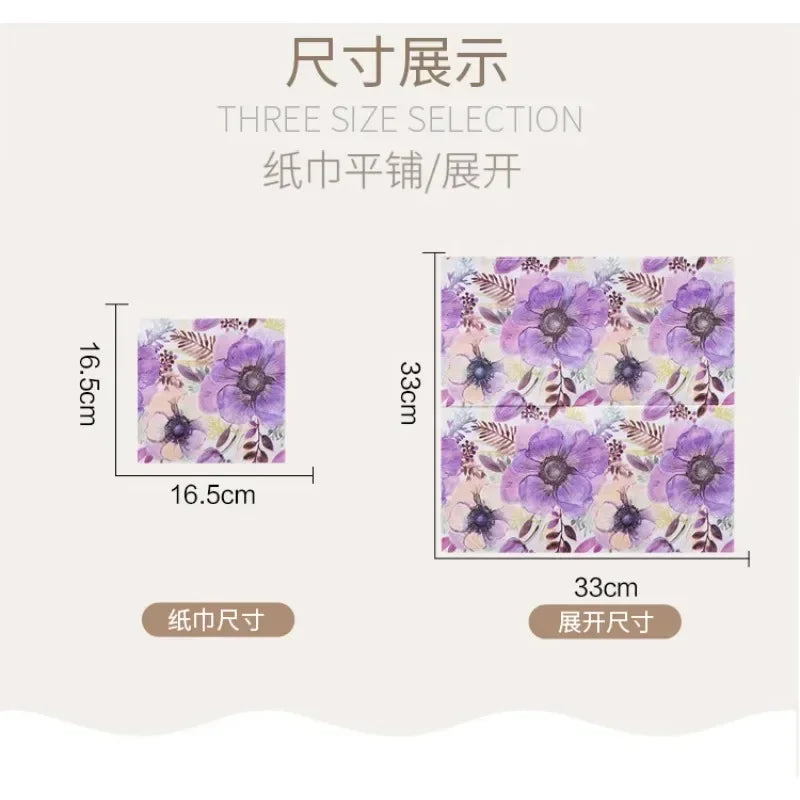 Servilletas coloridas de flores moradas, de papel 20 piezas/pac de 2 capas