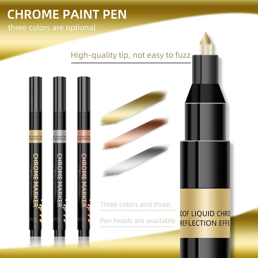 Rotulador de espejo cromado de 0,7mm, 1mm, 2mm, bolígrafo de pintura reflectante , marcador permanente de cobre dorado y plateado, 1 ud.