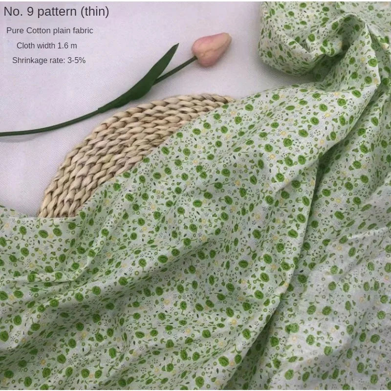 Tela estampada de algodón puro por metros, textil fino, transpirable, Verde