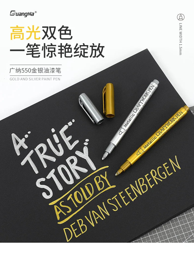 Bolígrafos de pintura acrílica permanente plateada/dorada, para pintura en variadas superficies, de punta suave/dura de 1-5MM