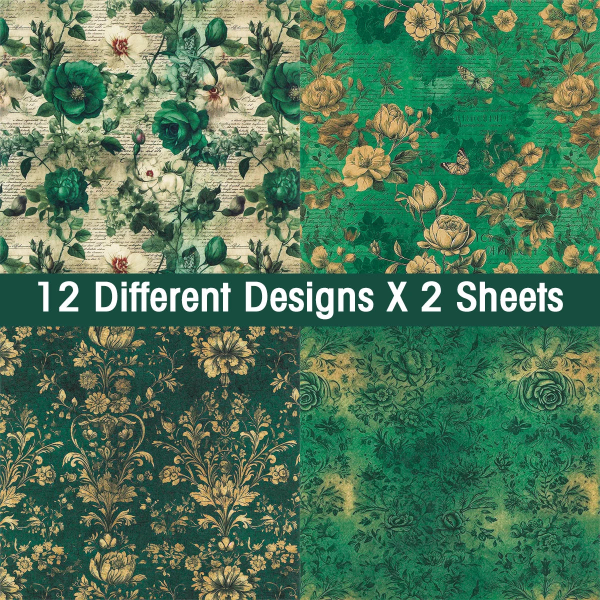 24 Uds. Papel de regalo con estampado Floral Retro,