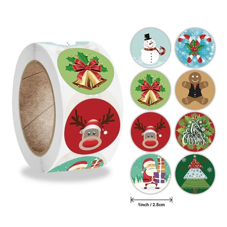 Etiquetas stickers adhesivas con sello de tema navideño, 100-500 Uds.