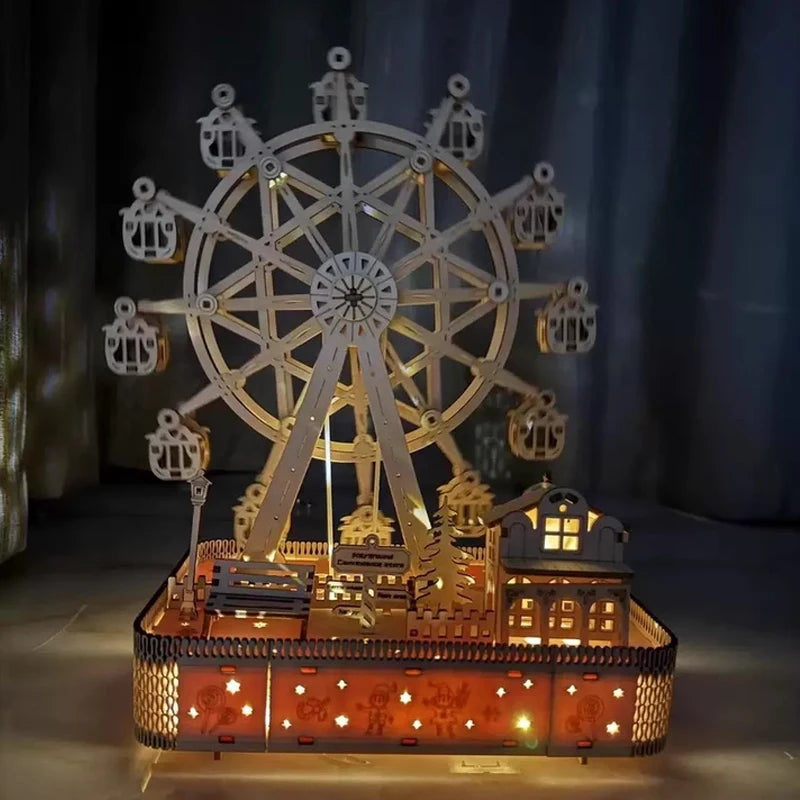 Rueda de la Fortuna Musical, Rompecabezas 3D de Madera, Musical Giratorio y con Luz