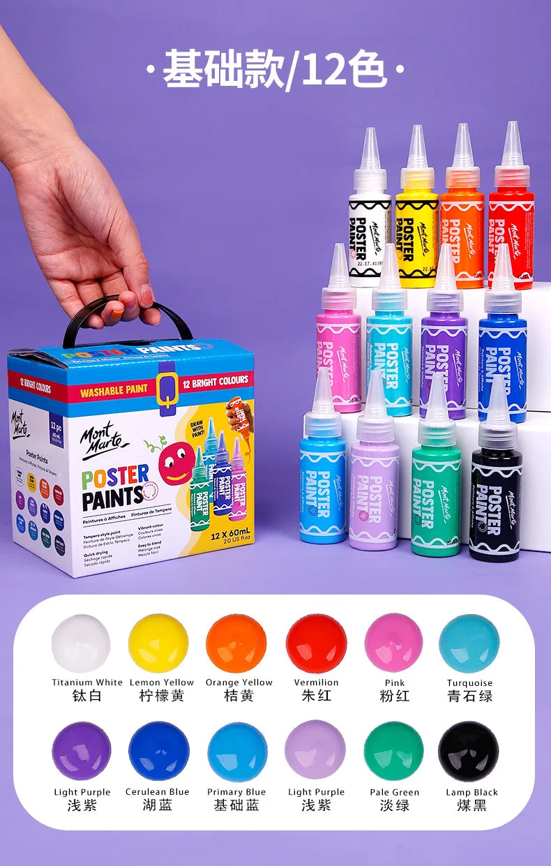 Juego de pintura con dedos para niños, Set de 6/12 colores de 60ml, pintura Gouache lavable