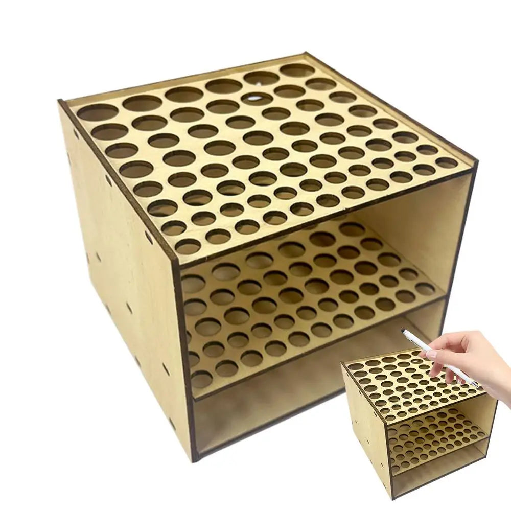 Soporte para pinceles y lápices, estante de madera de 67 agujeros