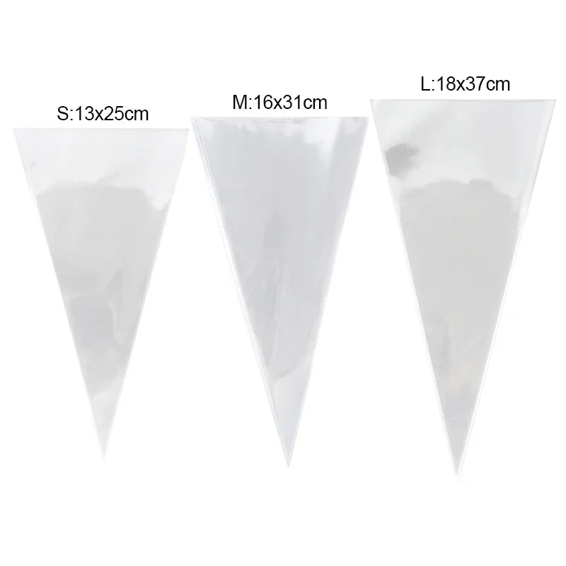 50 Uds. Bolsas de almacenamiento de dulces de cono transparente