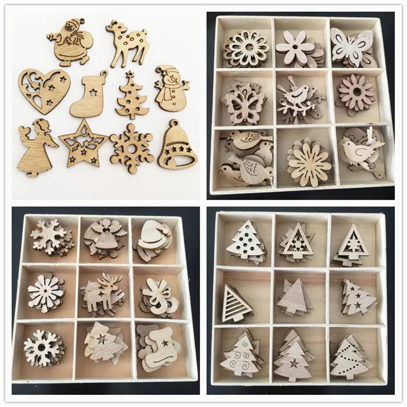 Colgantes de madera para pintar, decoración de árbol de Navidad, adornos artesanales, 50 piezas