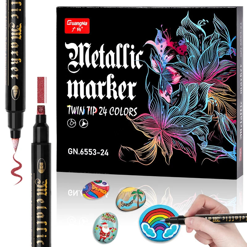 Rotuladores metálicos de pincel, para manualidades de Manga, 12/24/36 colores
