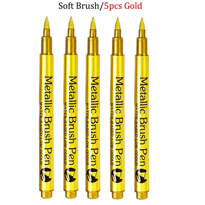 Bolígrafos de pintura acrílica permanente plateada/dorada, para pintura en variadas superficies, de punta suave/dura de 1-5MM