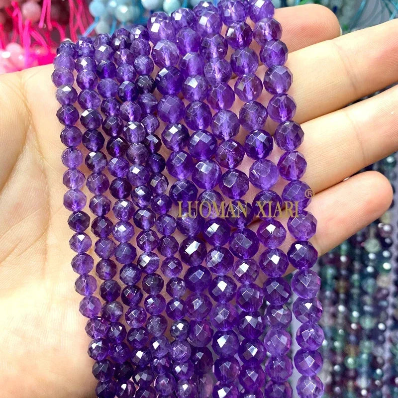 Piedra Natural redonda facetada AAA, mostacillas espaciadoras sueltas para fabricación de joyería