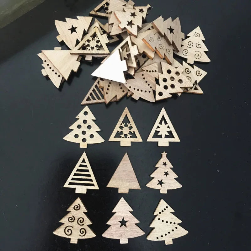 Colgantes de madera para pintar, decoración de árbol de Navidad, adornos artesanales, 50 piezas
