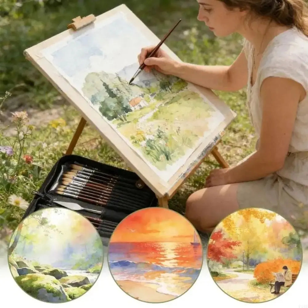 Juego de 26 piezas de pinceles y herramientas de pintura y cómodo estuche de viaje