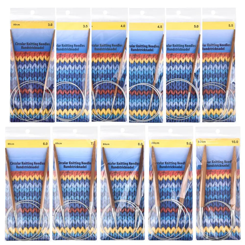 Palillos de tejer de bambú de 3-10mm, agujas circulares con aro de tubo de acero inoxidable para tejer a mano