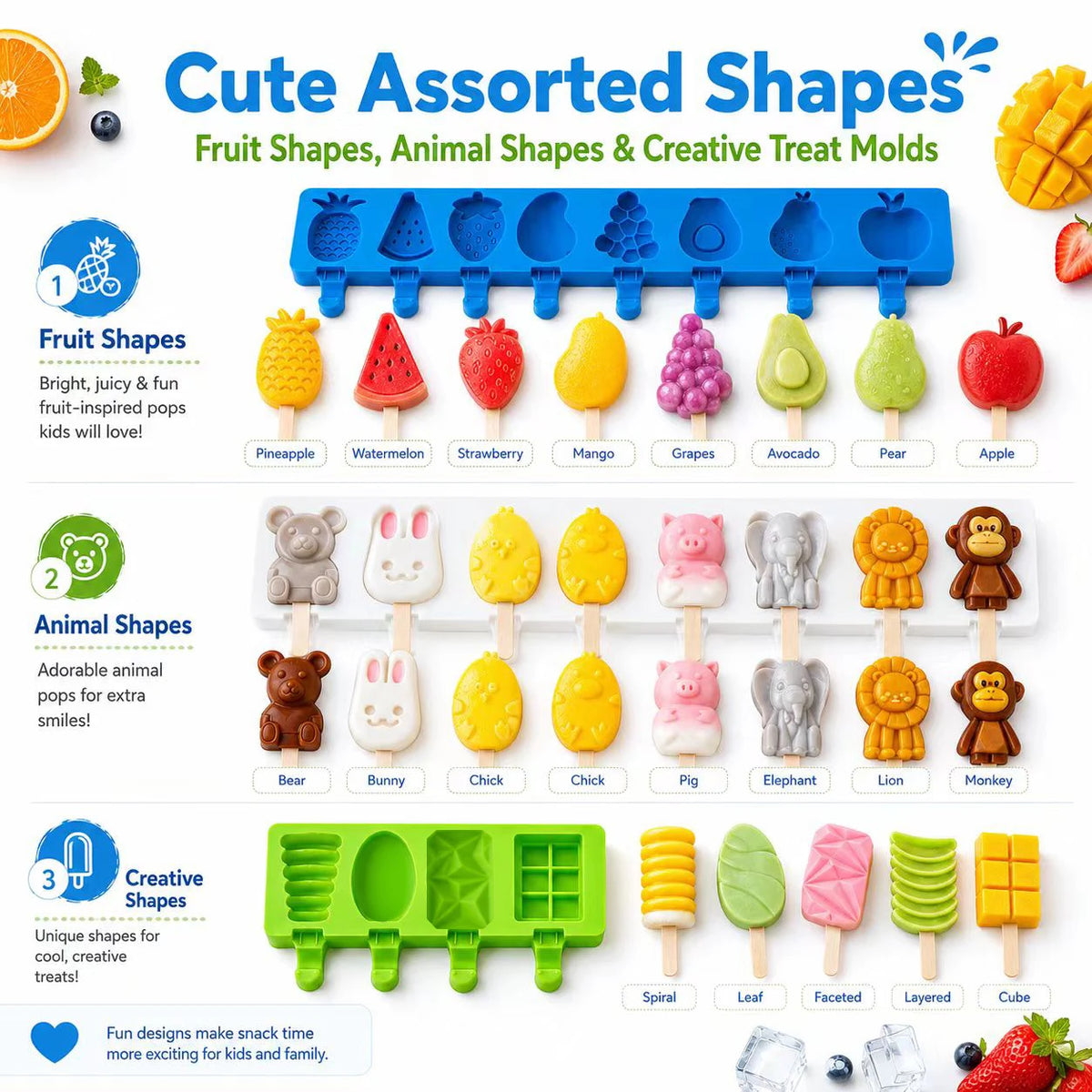Molde de silicona para helados de 8 cavidades con diseños, para hacer helados caseros