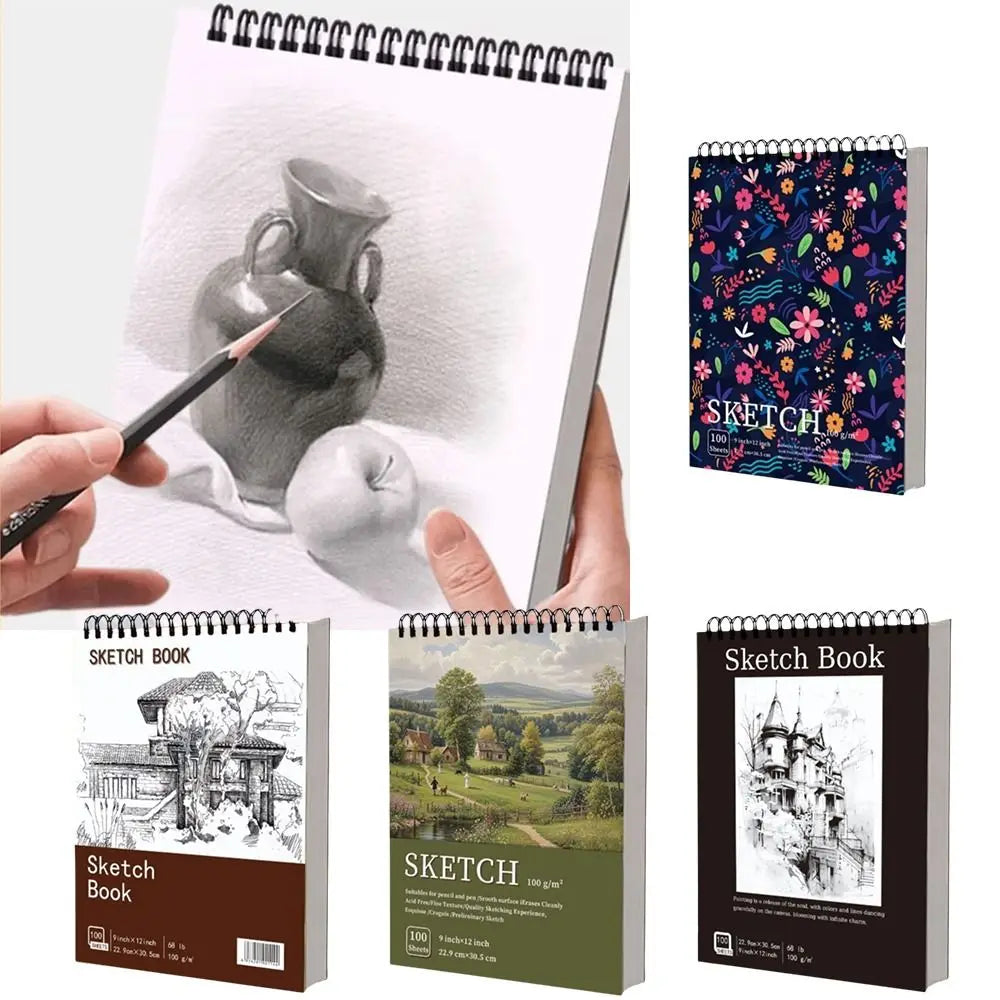 Cuaderno de bocetos en espiral de 100 hojas, portátil, con páginas perforadas, papel sin ácido