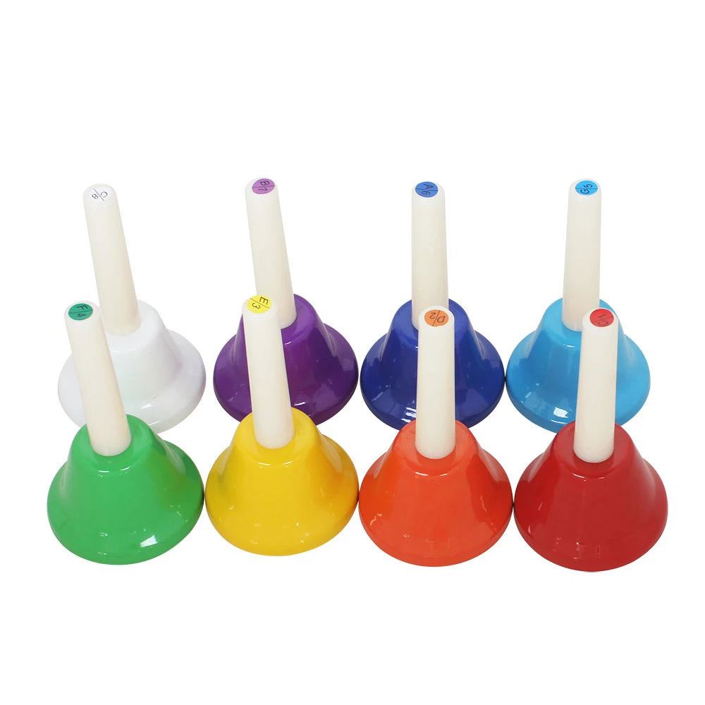 Juego de Instrumentos Musicales Orff, Campana de Mano de 8 Notas Coloridas para Niños.
