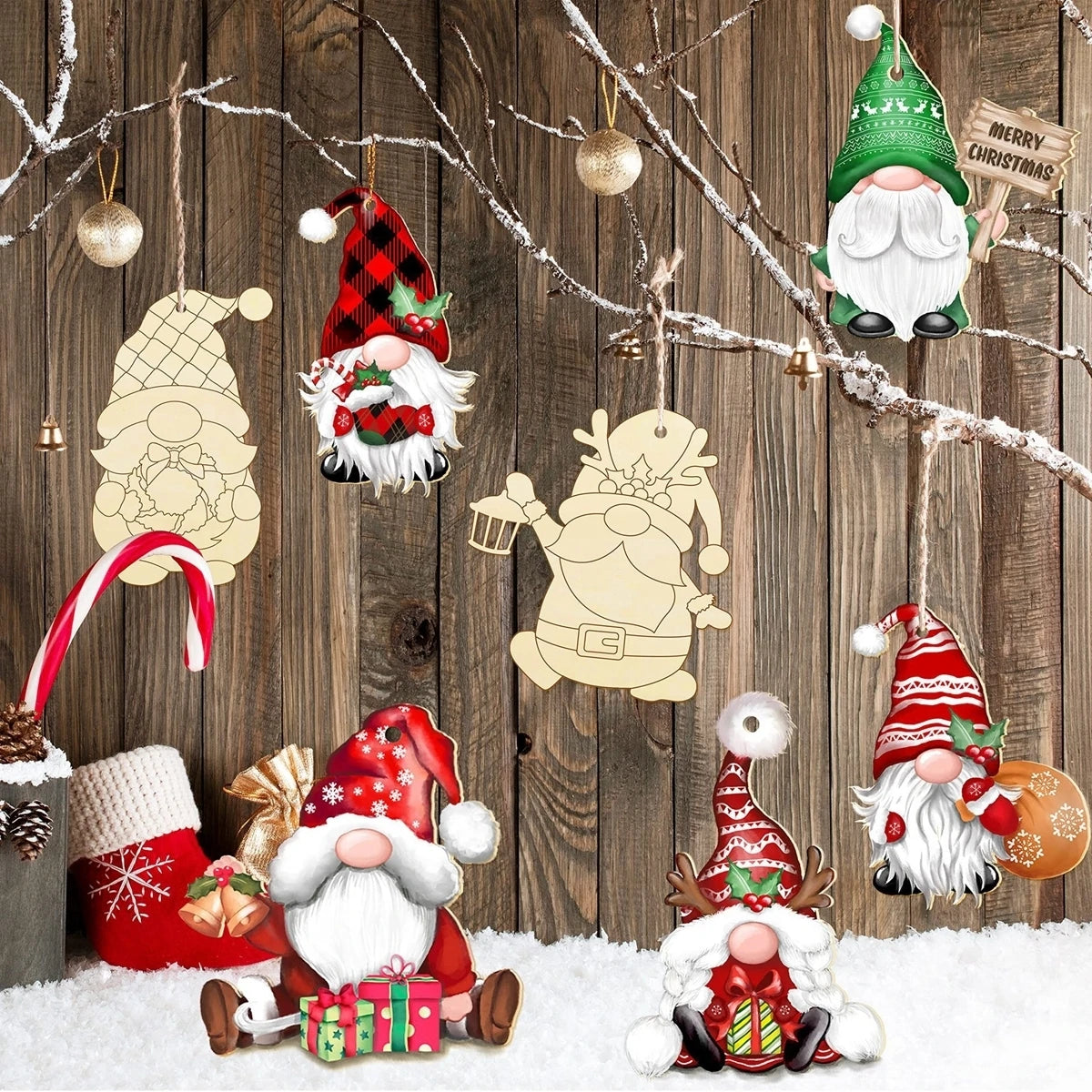 Colgante de madera para Navidad, para pintar, 12 piezas