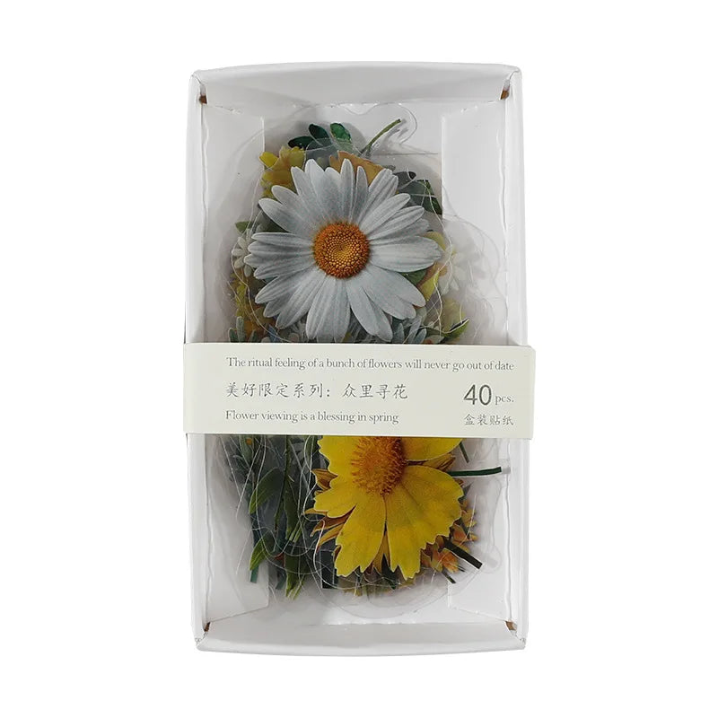 40 hojas de stickers vintage de plantas y flores