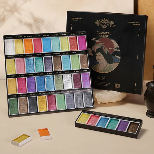 Rubens-Juego de pigmentos de pintura china, 6/36 colores, Metálicos y perlados, pigmento sólido