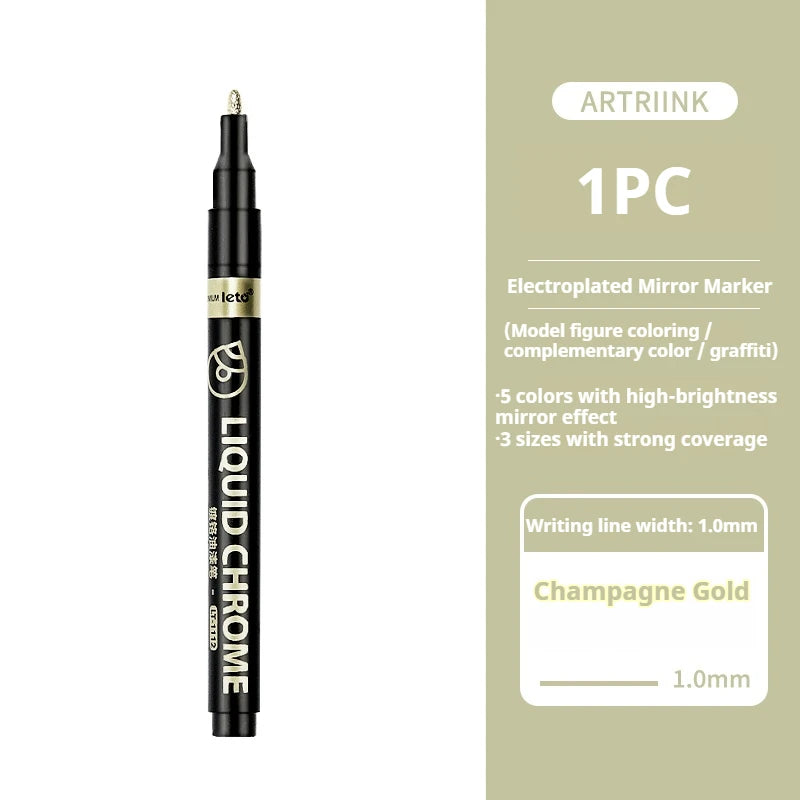 Bolígrafos de pintura espejo, tinta plateada, dorada y otros, punta de escritura de 1/2mm para modelo de Metal, madera, plástico y piedra, 1/6 Uds.