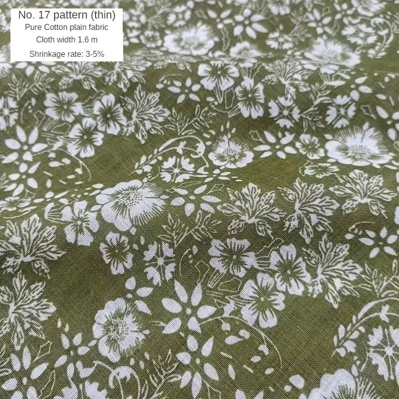 Tela estampada de algodón puro por metros, textil fino, transpirable, Verde
