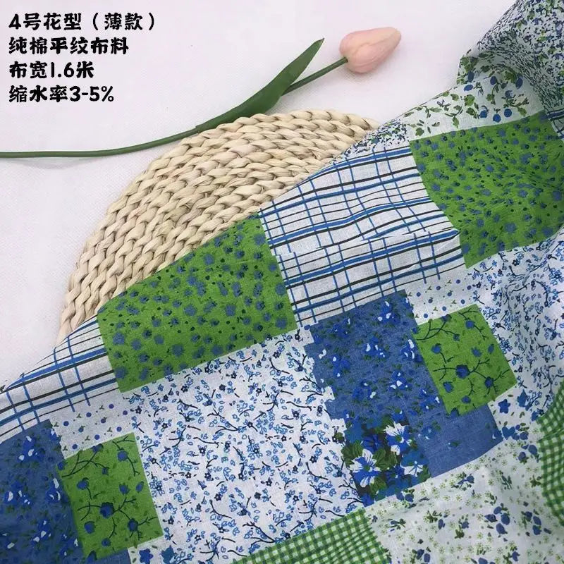 Tela estampada de algodón puro por metros, textil fino, transpirable, Verde