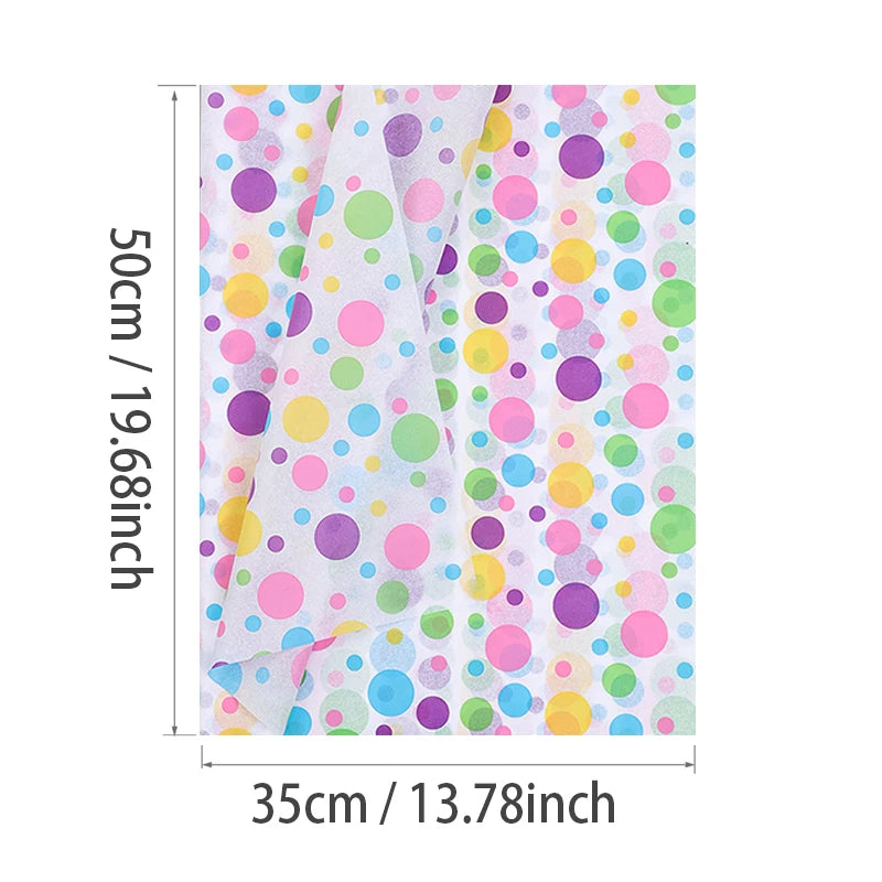 20 Hojas de Papel de Seda con Puntos, estrellas y rayas de Colores, Hojas de 14x20 Pulgadas (35,56 x 50,8 cm)