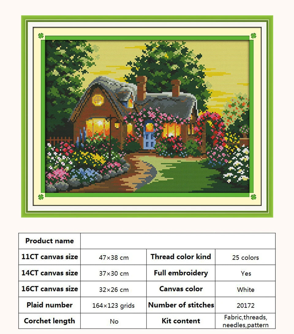 Kit de punto de cruz para manualidades,  con patrones de paisaje con Casa o cabaña,  11CT, 14CT, 16CT, DMC
