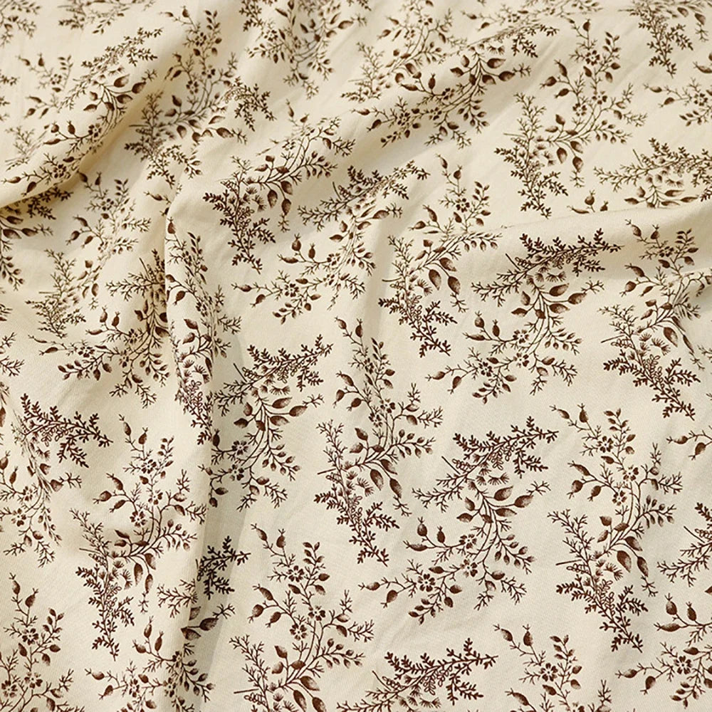 Tela de Algodón con Estampado de Flores y Plantas