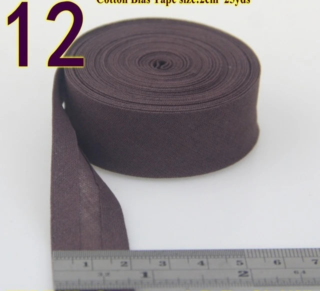 Sesgo, cinta al bies 100% de algodón, 20mm de ancho, 3/4 ",  con pliegue planchado, 5 mts