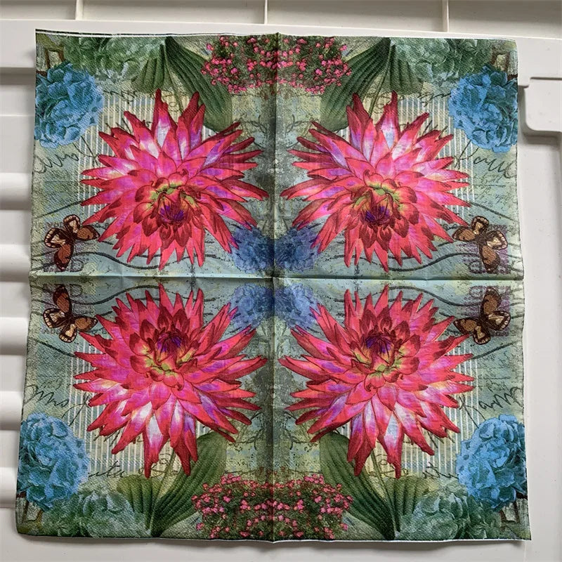 Decoupage-Servilletas de papel de flores, mariposas, 20 unidades