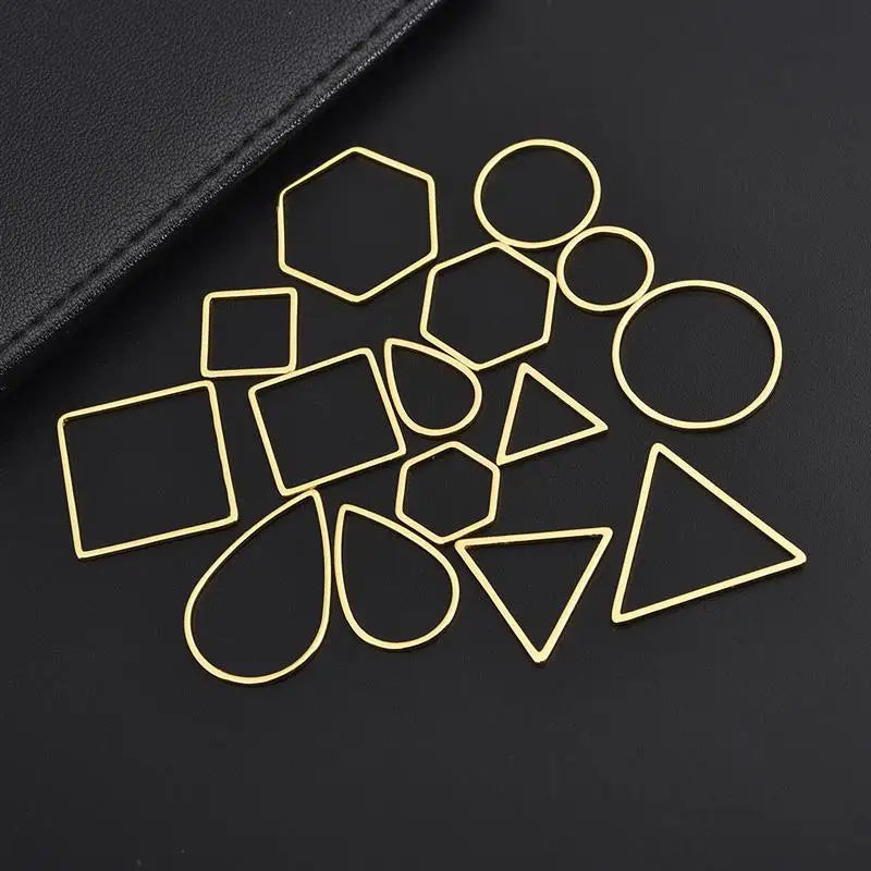 Moldes de pendientes de acero inoxidable chapados en oro, 10 piezas, anillo circular rectangular, dijes, accesorios para hacer joyas