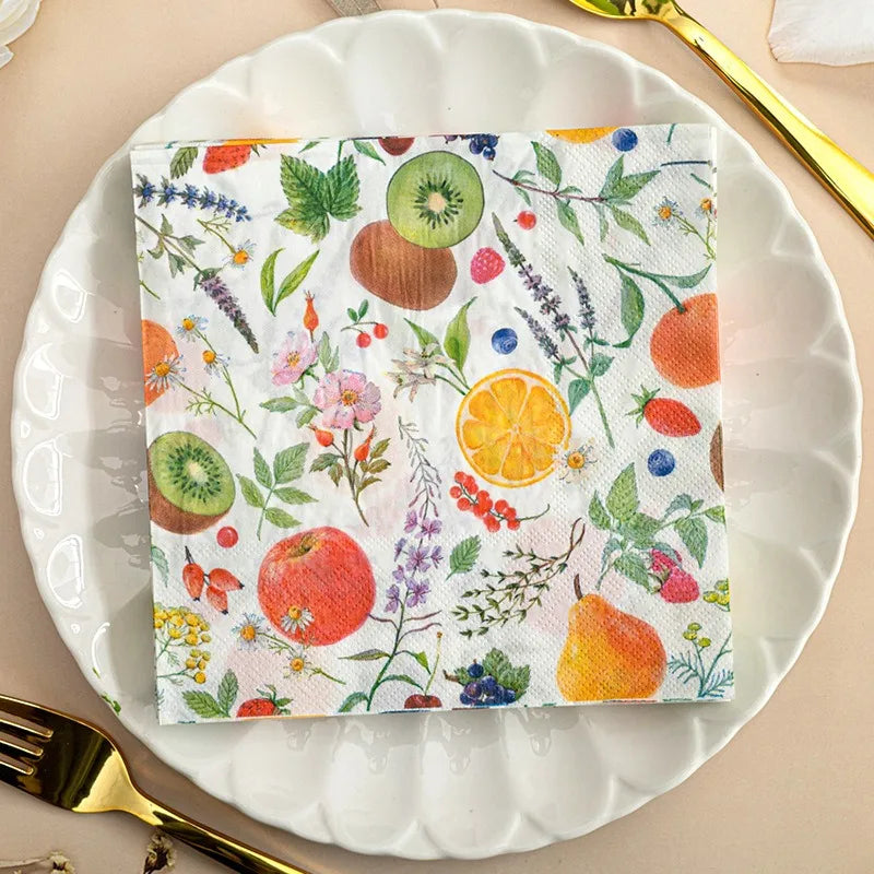 Paquete de 20 Servilletas de Papel con Estampado de Frutas