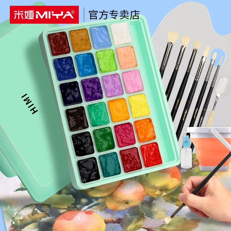 HIMI-Juego de pintura Gouache, 30ml, 18/24 colores, taza de gelatina, no tóxico